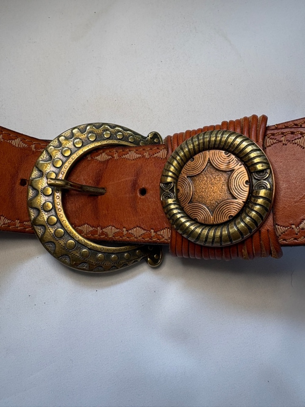 Adoppia Vita Boho Western Tooled Leather Beltโ Ornate Bronze Buckle 36 Inches